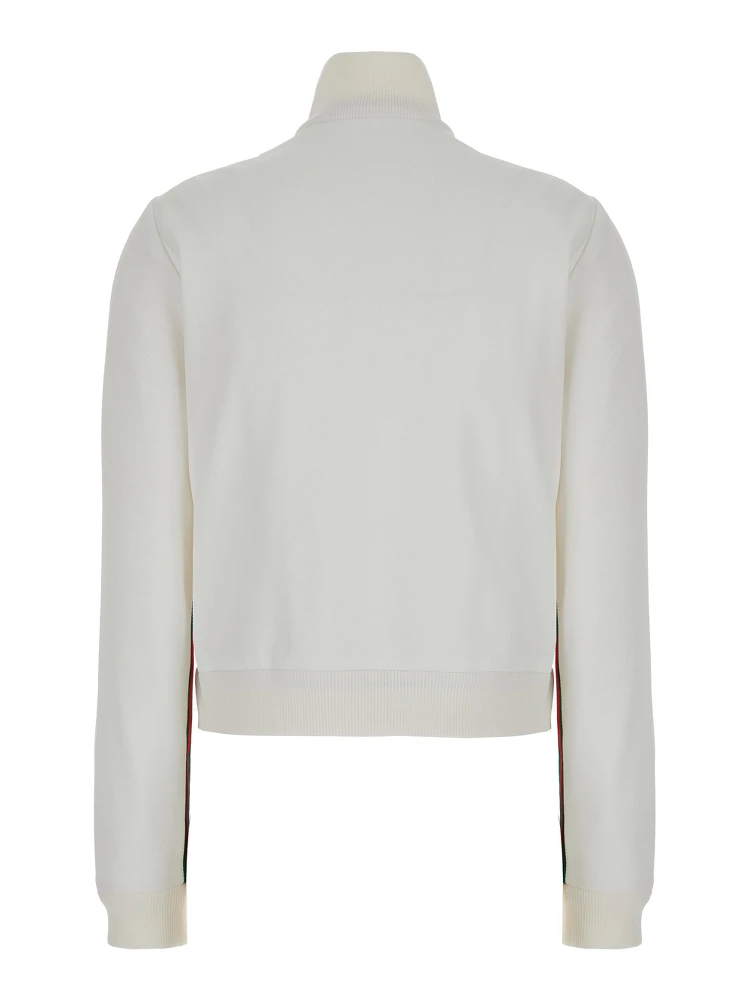 White Crop Sweatshirt with Web Detail in Polyamide Woman