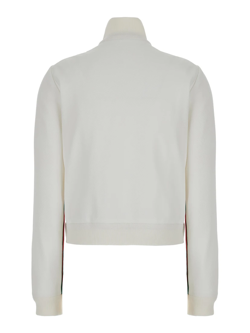 White Crop Sweatshirt with Web Detail in Polyamide Woman