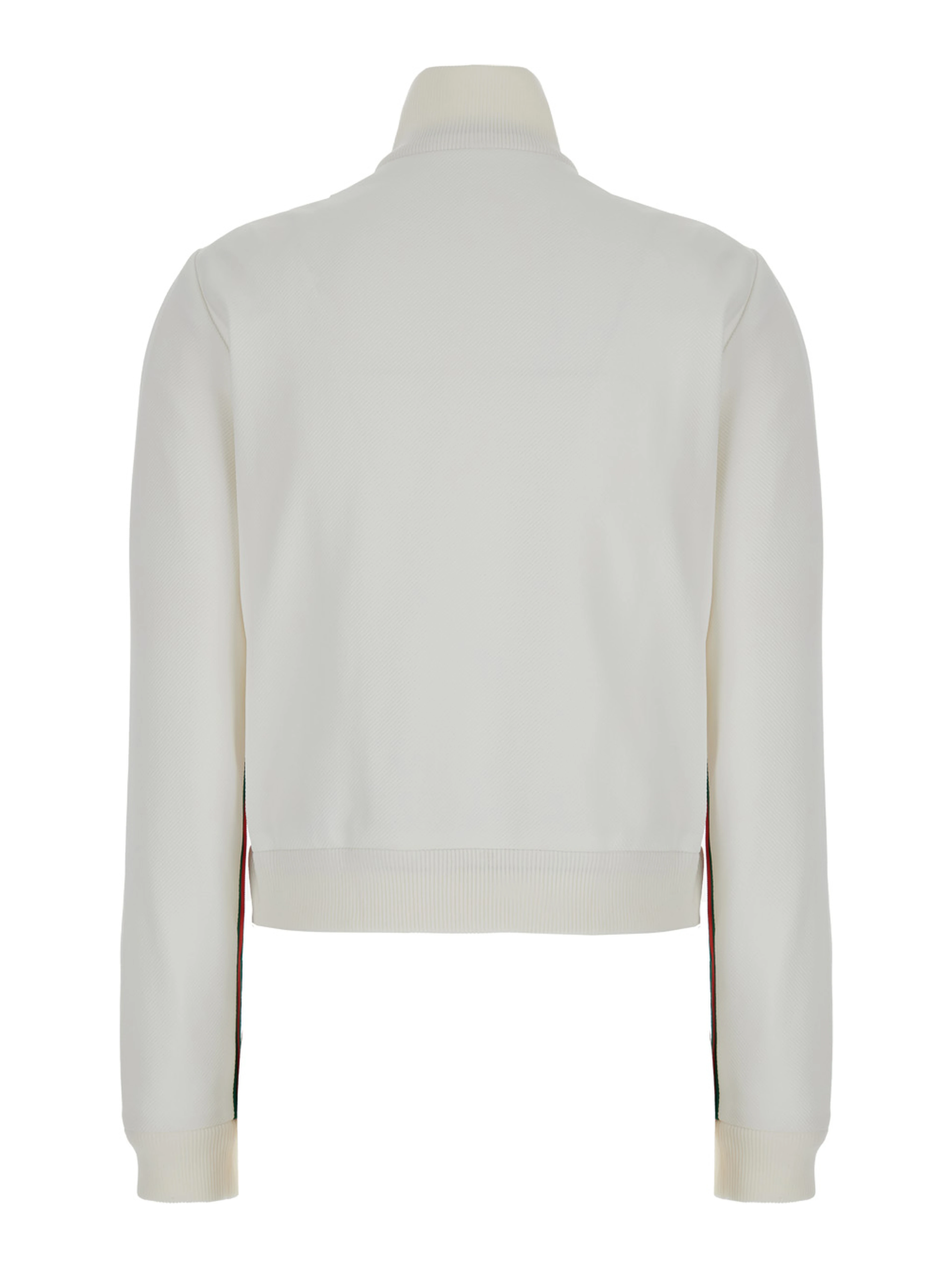 White Crop Sweatshirt with Web Detail in Polyamide Woman