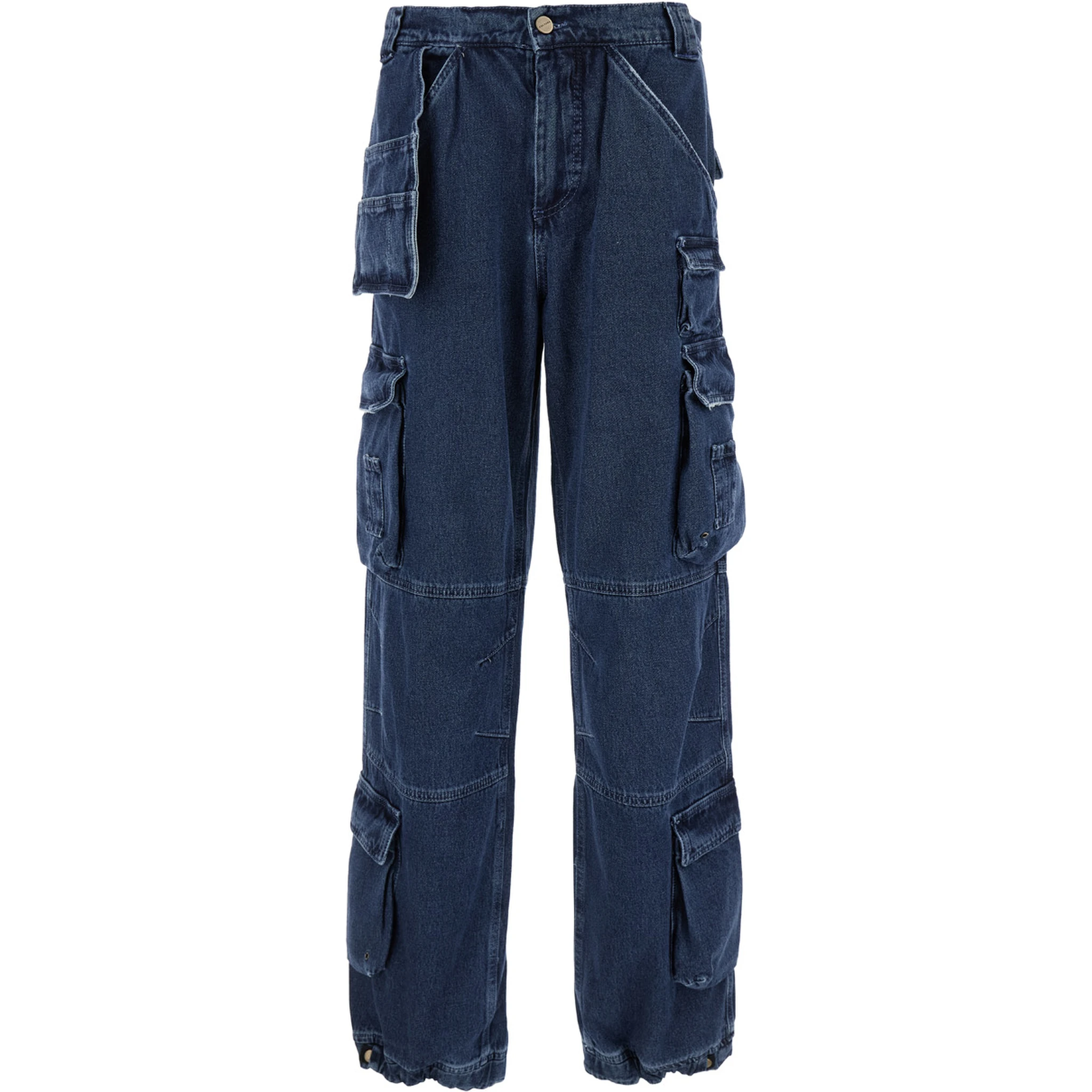 Blue Cargo Pants with Logo Patch in Denim Man