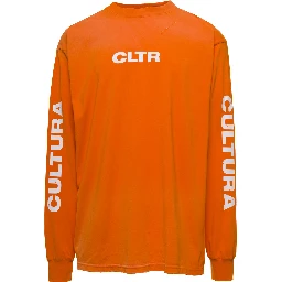 Orange Crewneck Sweatshirt with Contrasting CLTR Print in Jersey Man