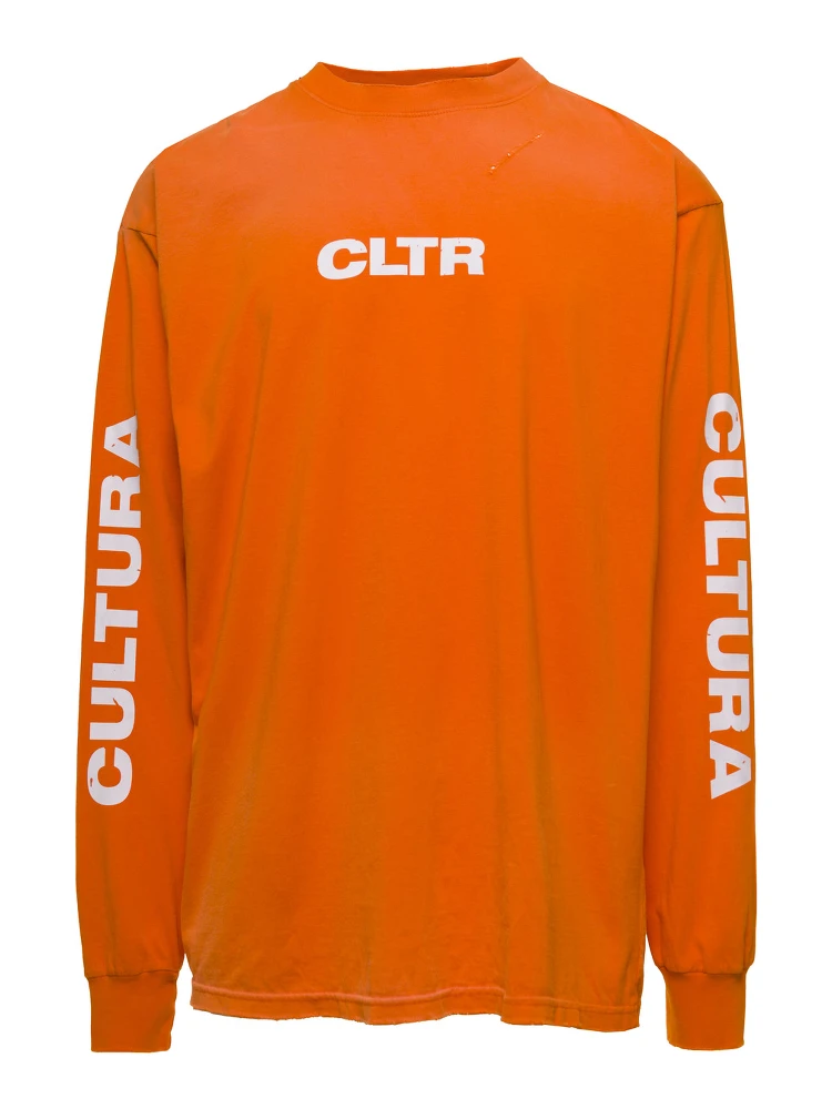 Orange Crewneck Sweatshirt with Contrasting CLTR Print in Jersey Man
