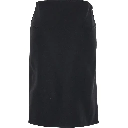 Black Midi Skirt with Side Slit in Stretch Wool Woman