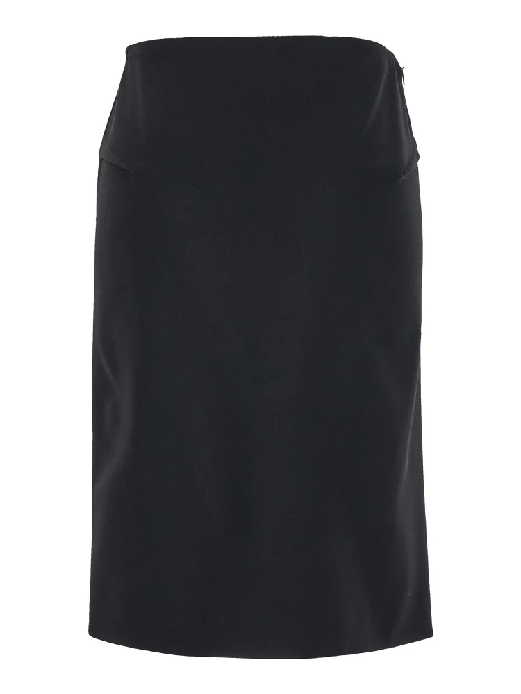 Black Midi Skirt with Side Slit in Stretch Wool Woman