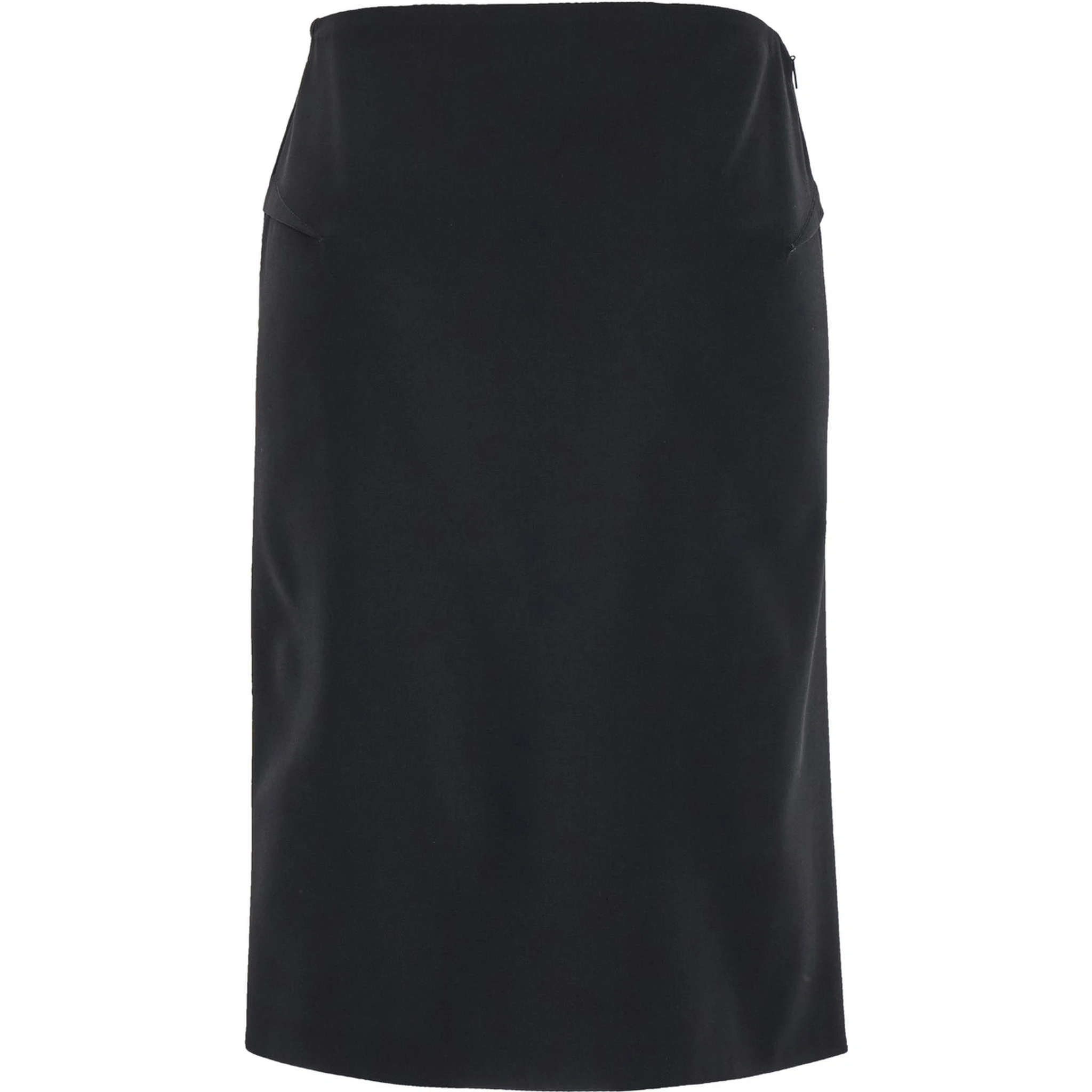 Black Midi Skirt with Side Slit in Stretch Wool Woman