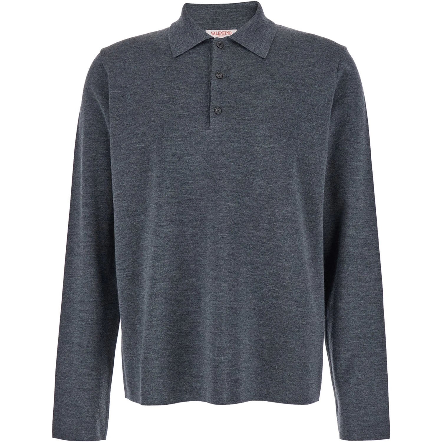 Grey Polo Shirt with Classic Collar and Long Sleeves in Wool Man