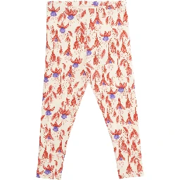 Red Pants with High Waist and All-Over Floral Motif in Cotton Stretch Girl
