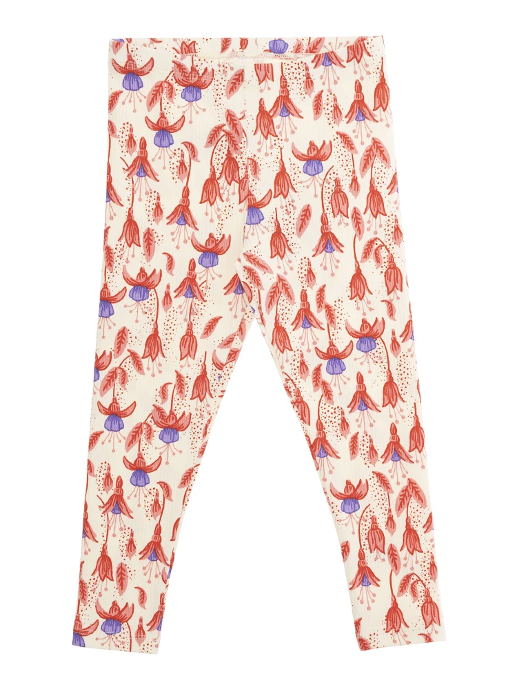 Red Pants with High Waist and All-Over Floral Motif in Cotton Stretch Girl