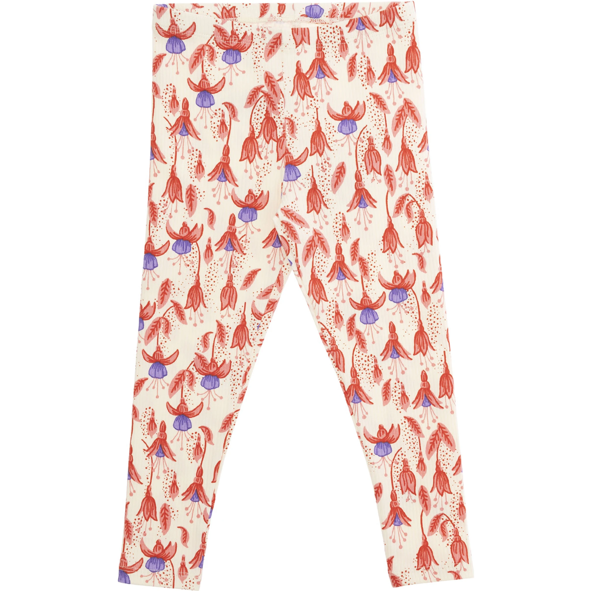 Red Pants with High Waist and All-Over Floral Motif in Cotton Stretch Girl