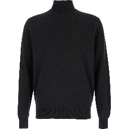 Black Turtleneck Sweater in Merino Wool and Silk Blend Man