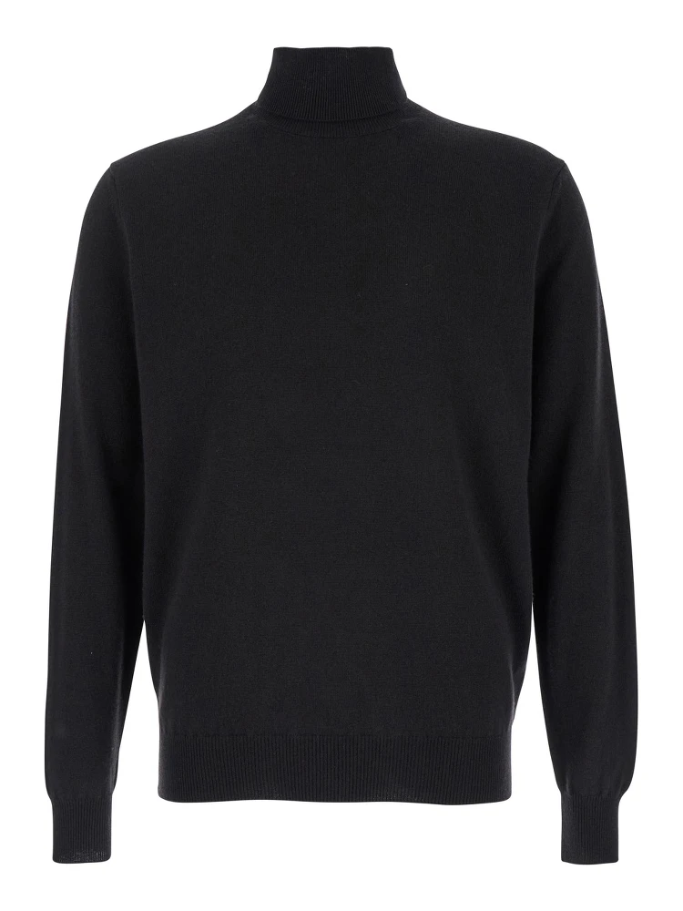 Black Turtleneck Sweater in Merino Wool and Silk Blend Man