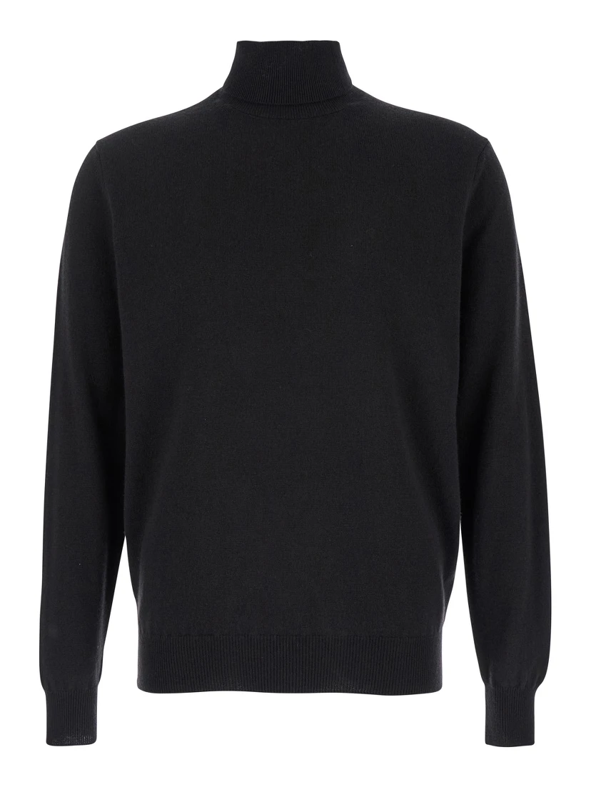 Black Turtleneck Sweater in Merino Wool and Silk Blend Man