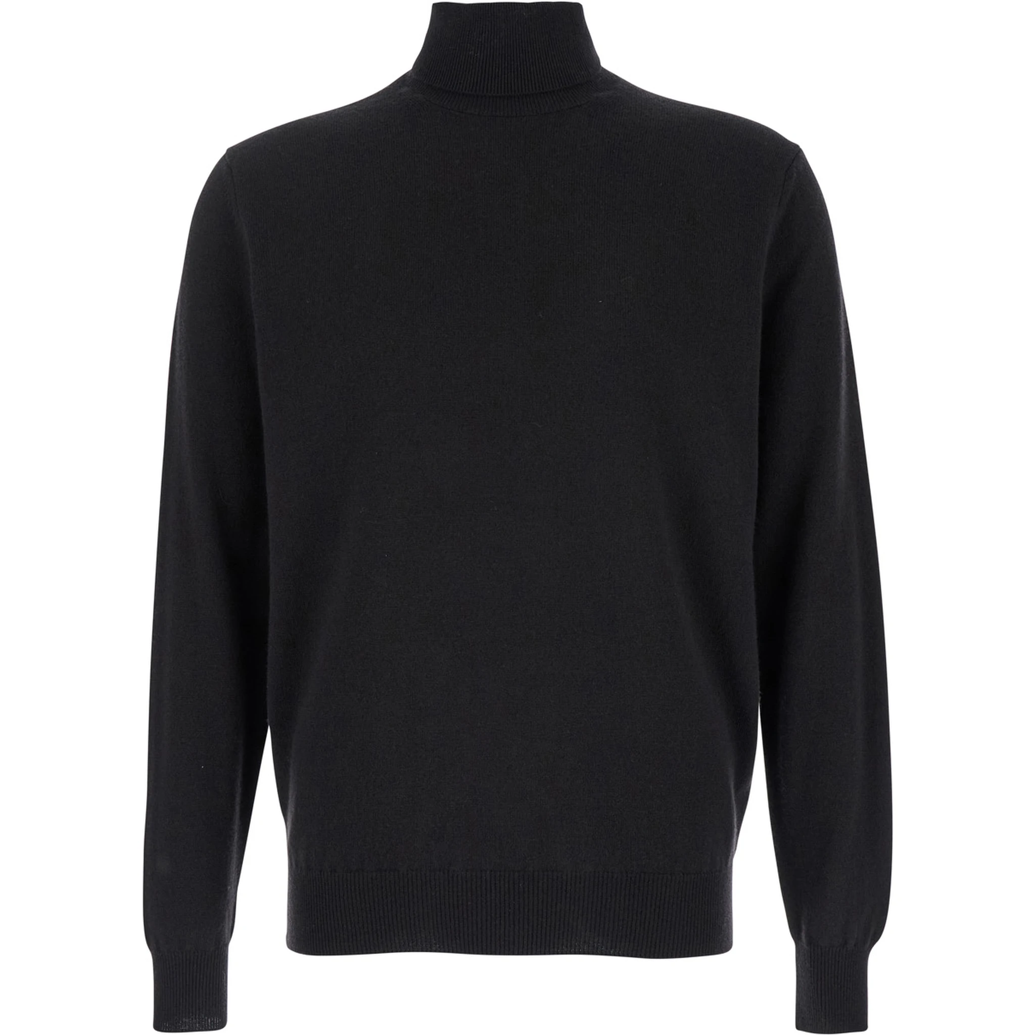 Black Turtleneck Sweater in Merino Wool and Silk Blend Man