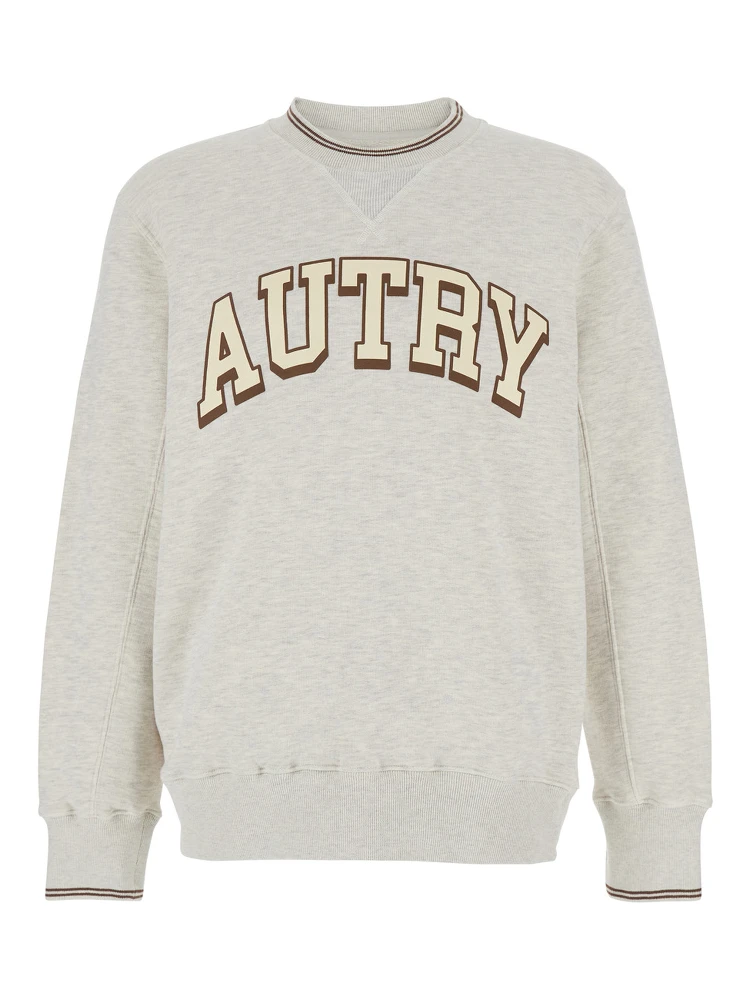 Grey Crewneck Sweatshirt with Logo Print in Jersey Man