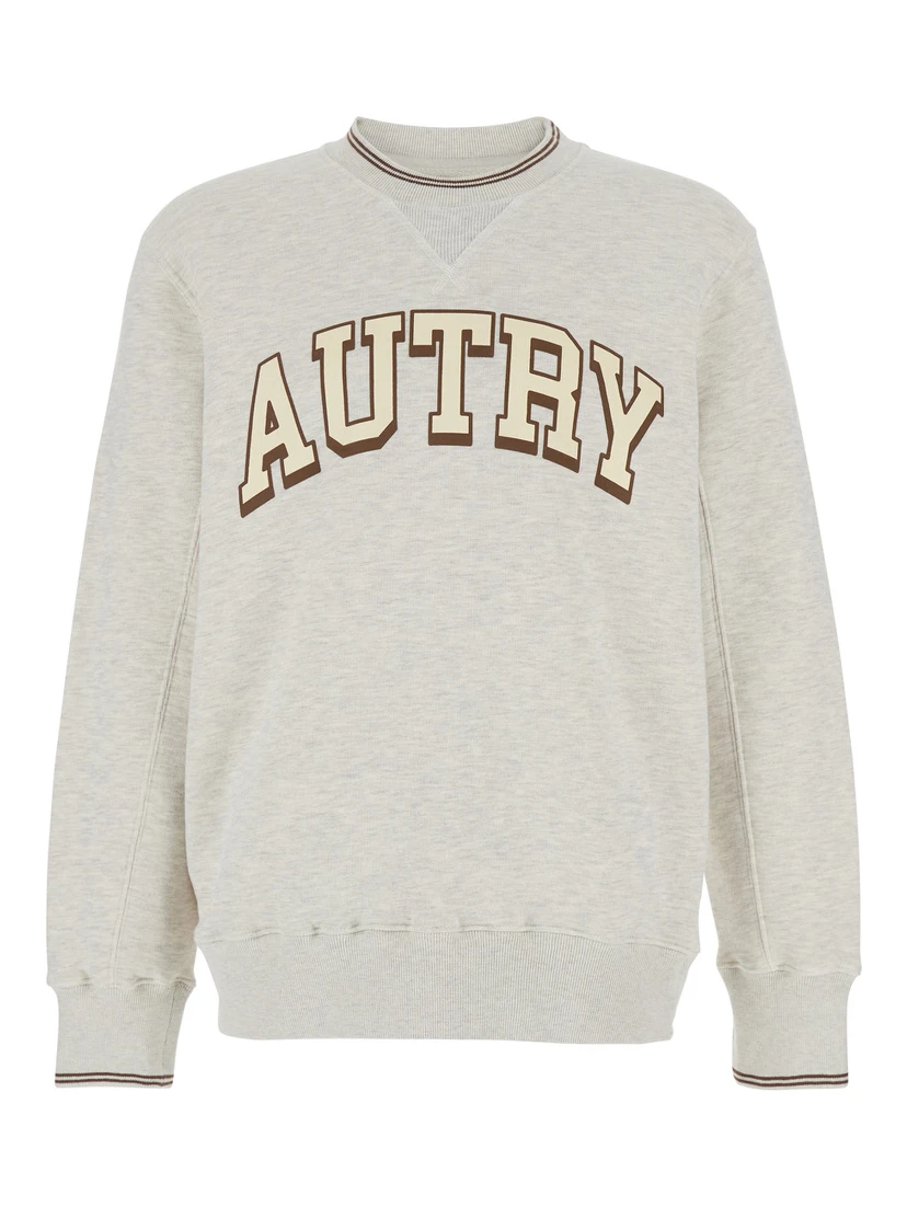 Grey Crewneck Sweatshirt with Logo Print in Jersey Man