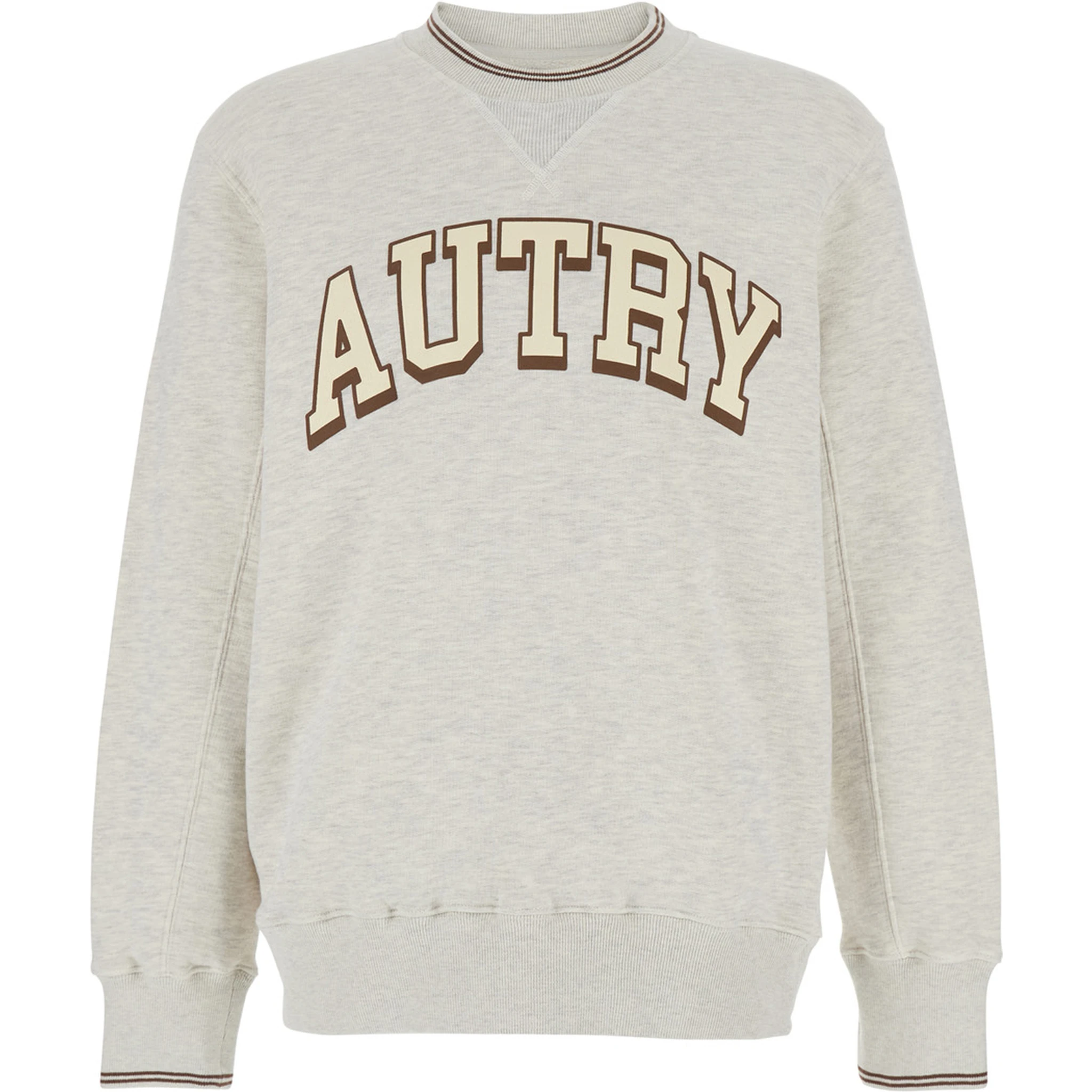 Grey Crewneck Sweatshirt with Logo Print in Jersey Man