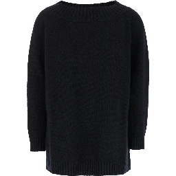 Radames Black Sweater with Boat Neckline in Wool and Cashmere Woman