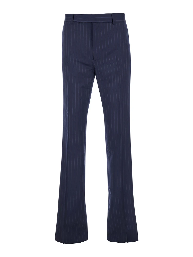 Blue Flared Pants with High Waist in Wool Man