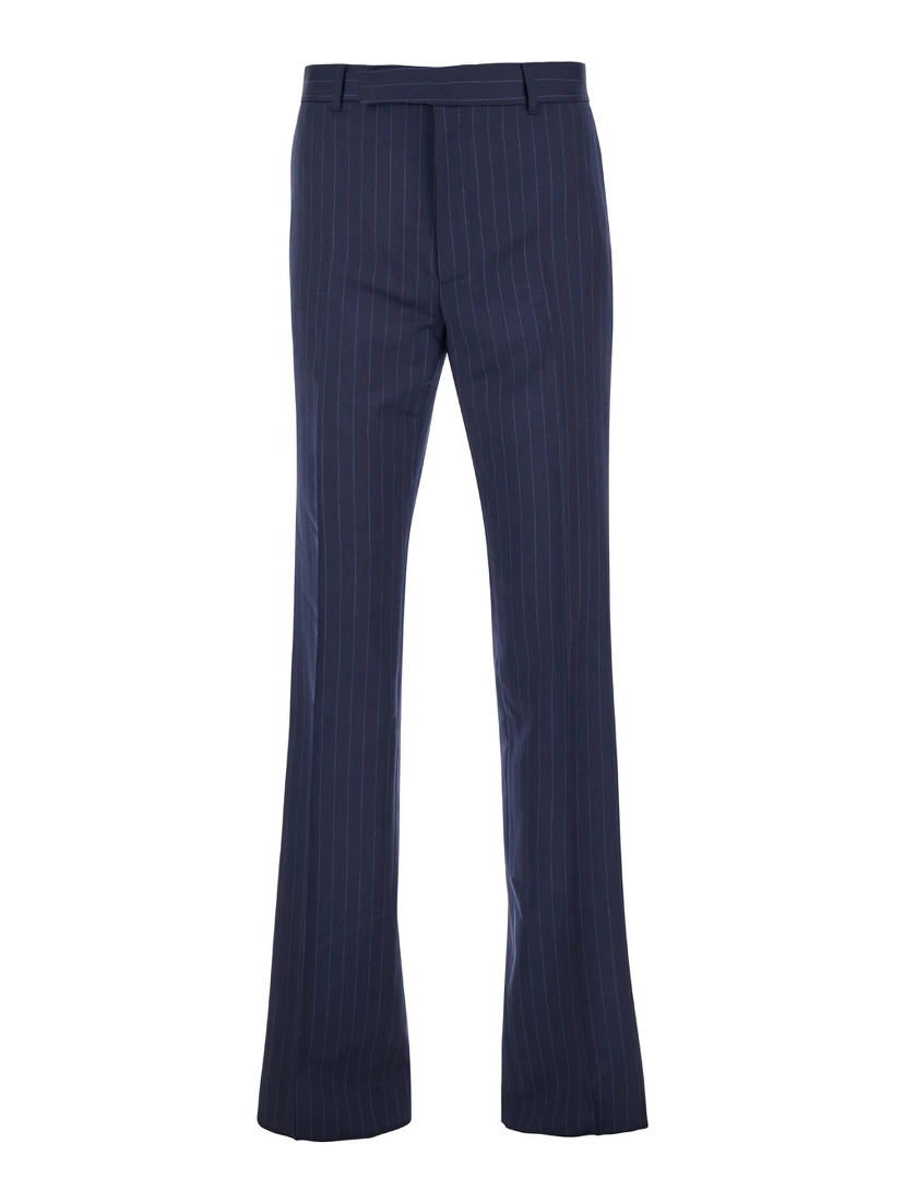 Blue Flared Pants with High Waist in Wool Man