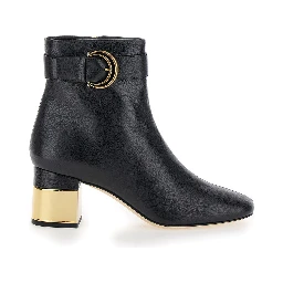 Alize Black Ankle Boots with C Buckle in Smooth Leather Woman