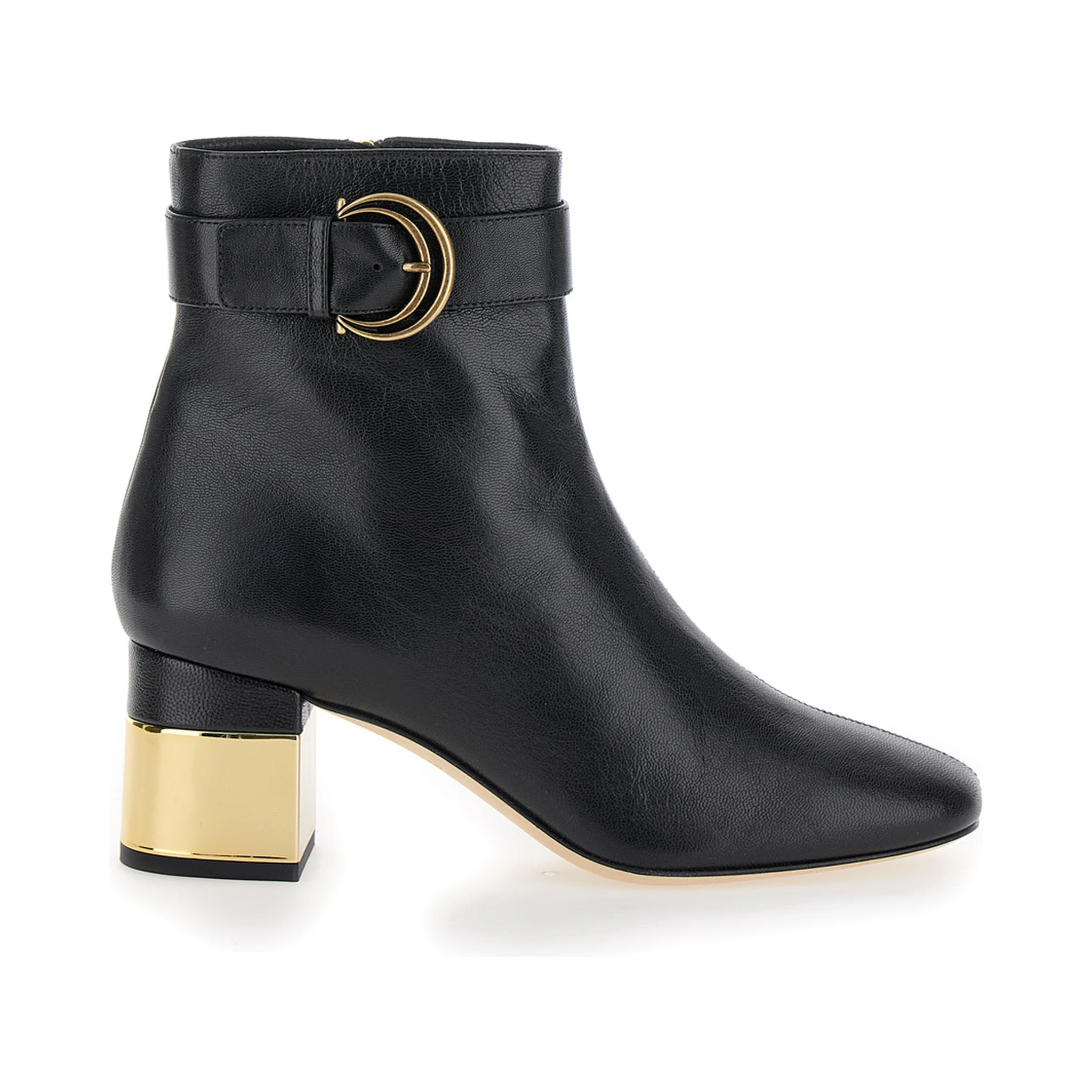 Alize Black Ankle Boots with C Buckle in Smooth Leather Woman