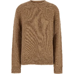 Oversized Beige Sweater with Ribbed Trim in Wool Woman