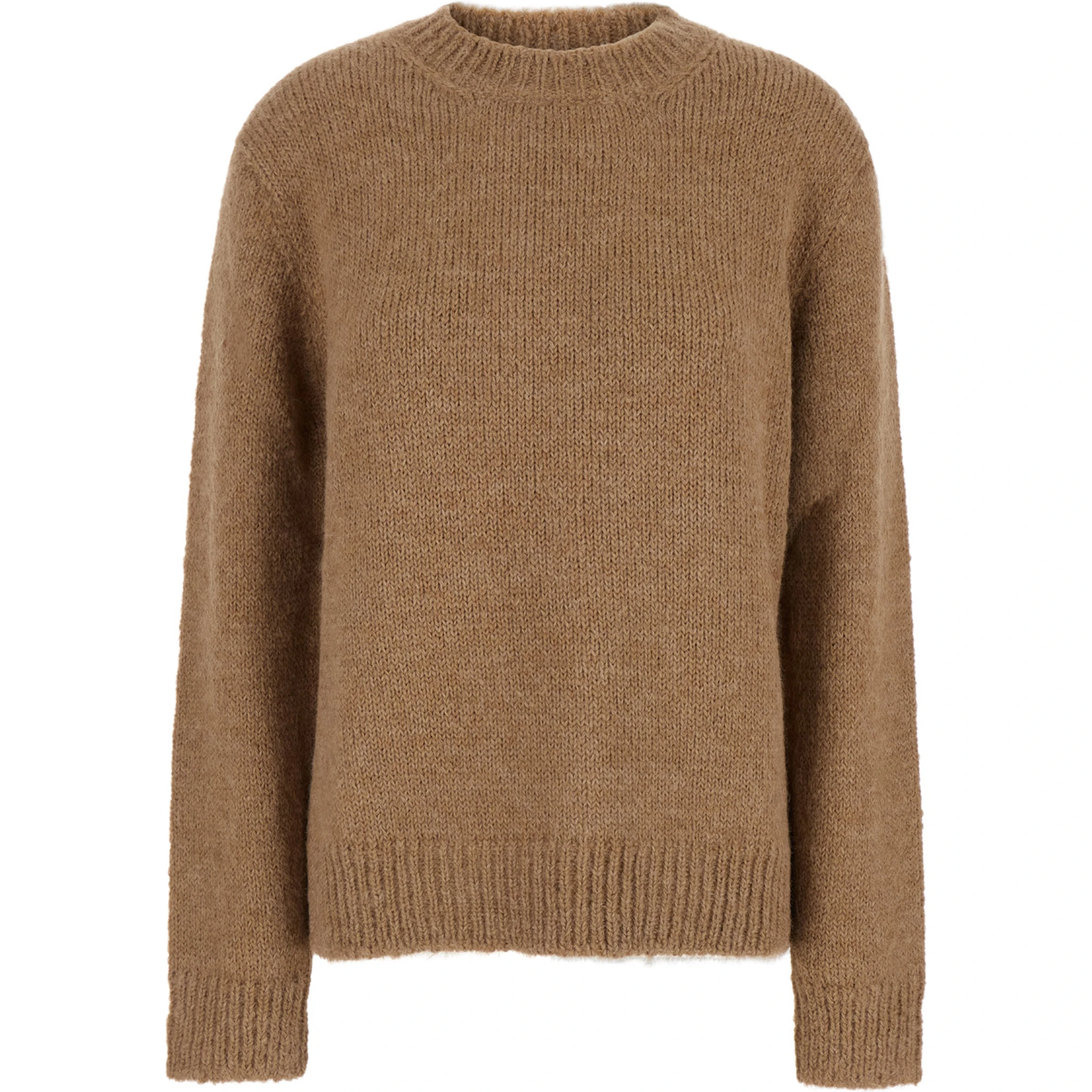 Oversized Beige Sweater with Ribbed Trim in Wool Woman