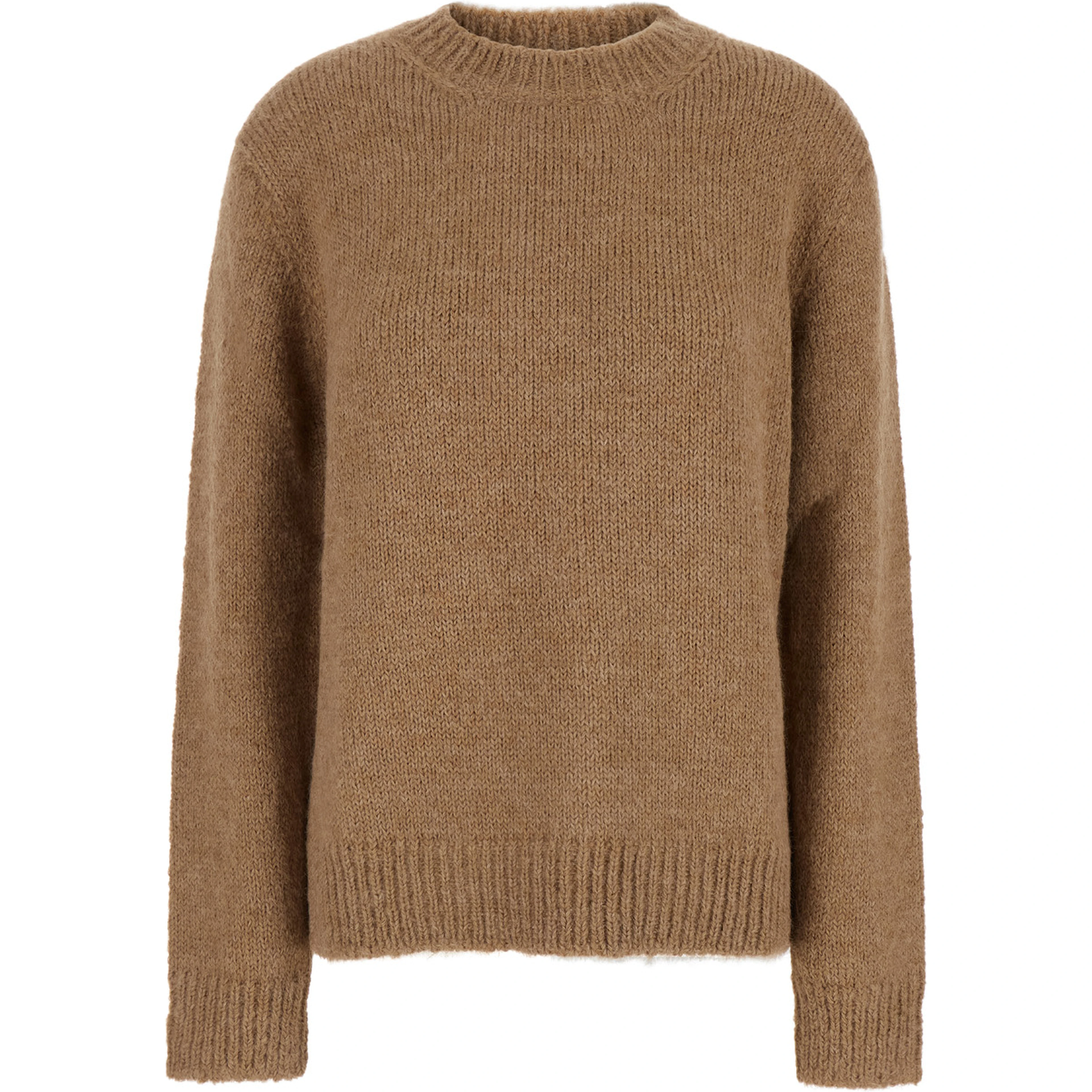 Oversized Beige Sweater with Ribbed Trim in Wool Woman