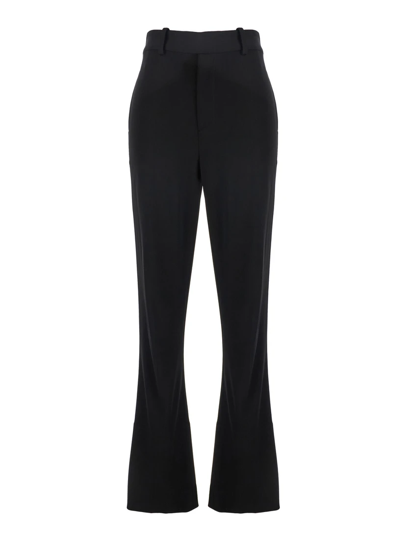 Black Flared Pants with Belt Loops in Viscose Blend Woman