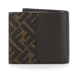 Brown Bi-Fold Wallet with Squared FF Motif in Leather Man