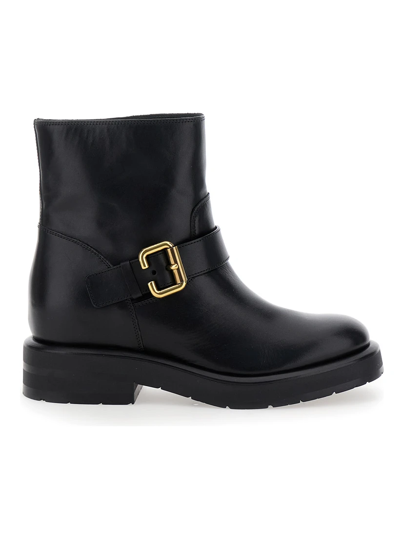 Coddington Black Ankle Boots with Paddington Buckle in Leather Woman