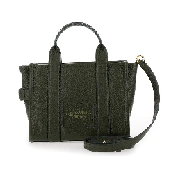 The Medium Tote Bag Green Shoulder Bag with Logo in Grainy Leather Woman