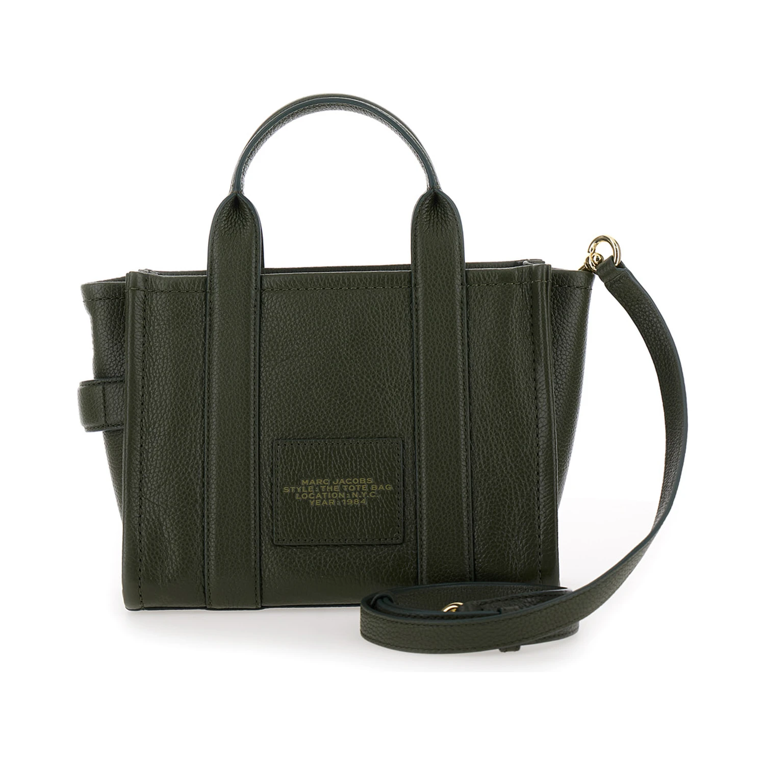 The Medium Tote Bag Green Shoulder Bag with Logo in Grainy Leather Woman