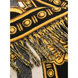 White / Gold / Black Wool Blanket with All Over Baroque Print