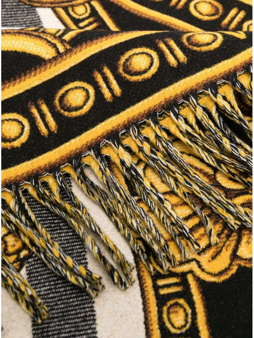 White / Gold / Black Wool Blanket with All Over Baroque Print