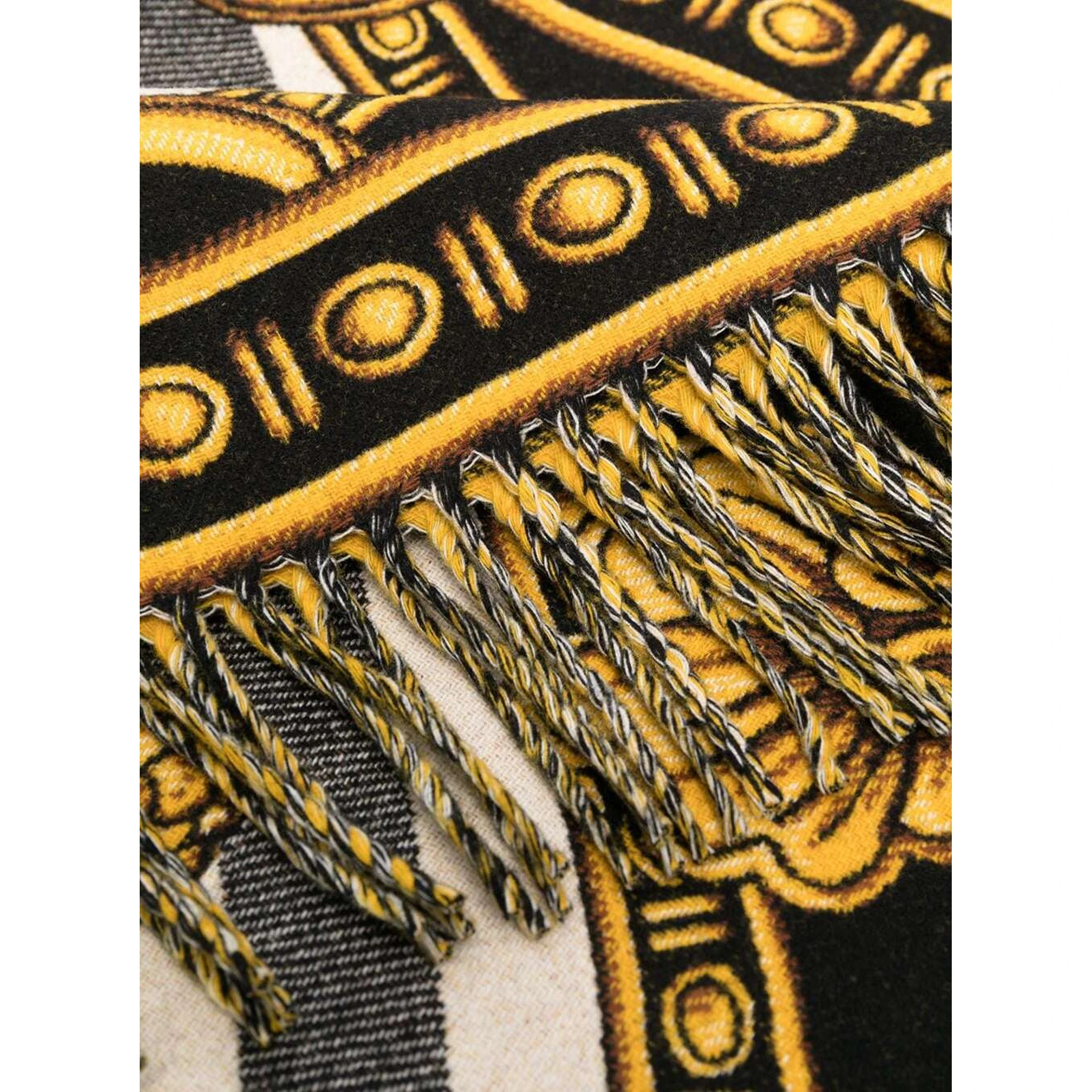 White / Gold / Black Wool Blanket with All Over Baroque Print