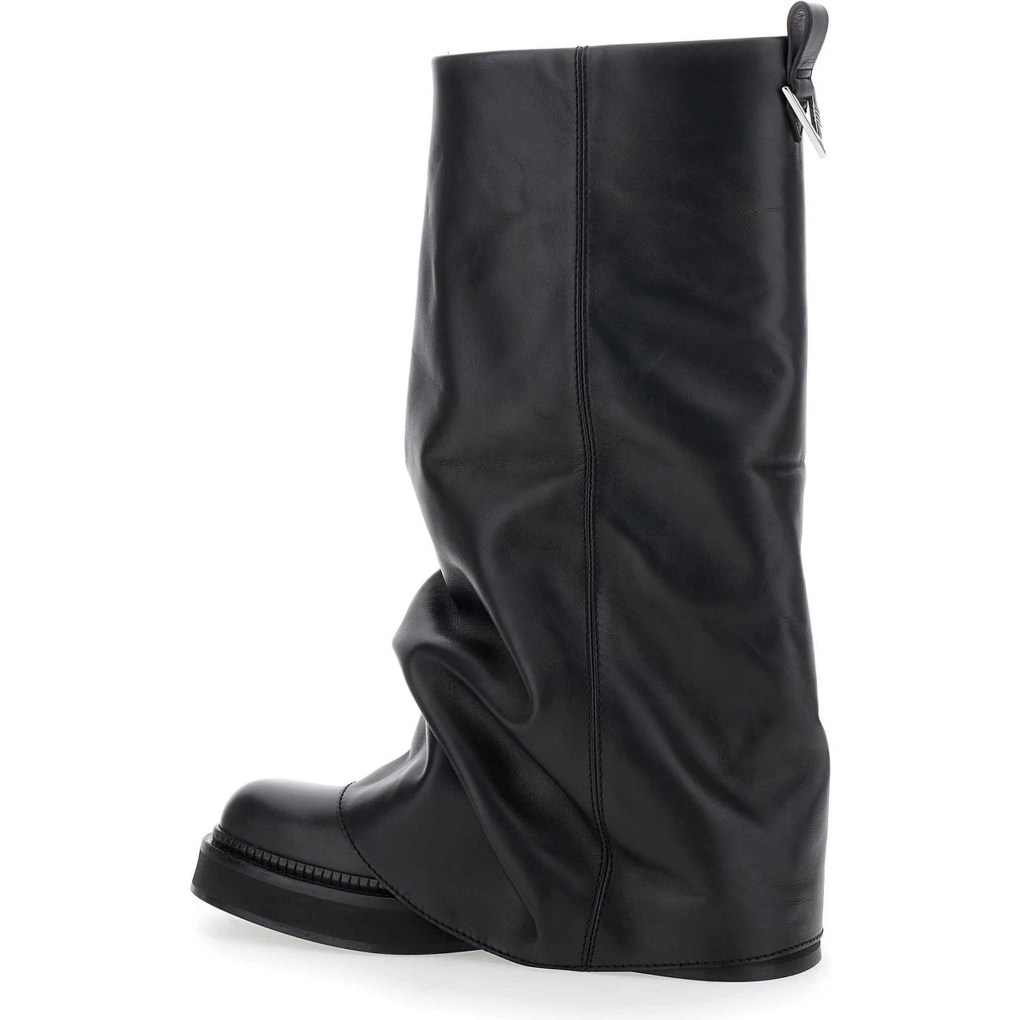 حذاء روبن أسود ذو مقدمة مربعة وشعار في الخلف، مصنوع من الجلد، للنساء