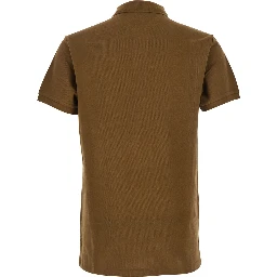 "Slim Fit" Brown Polo Shirt with Classic Collar and Pony Embroidery on the Front in Cotton Man