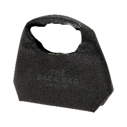 The Sack Black Shoulder Bag with Embossed Logo in Hammered Leather Woman
