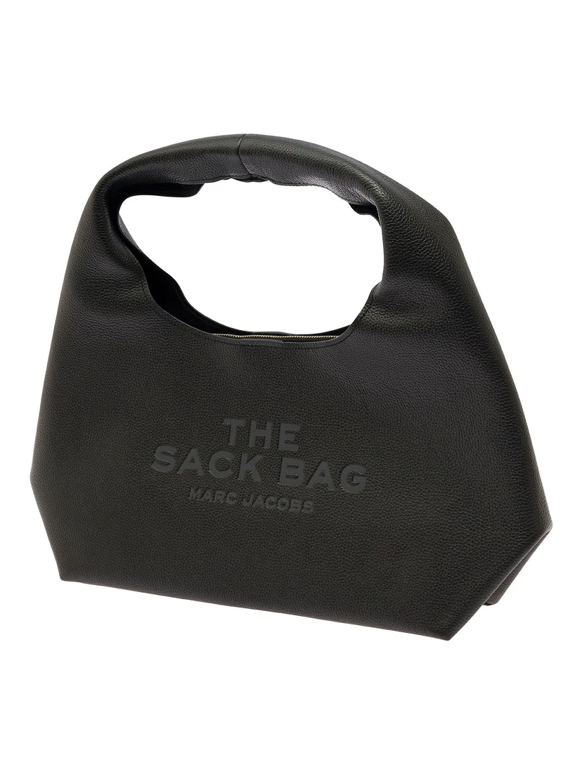 The Sack Black Shoulder Bag with Embossed Logo in Hammered Leather Woman