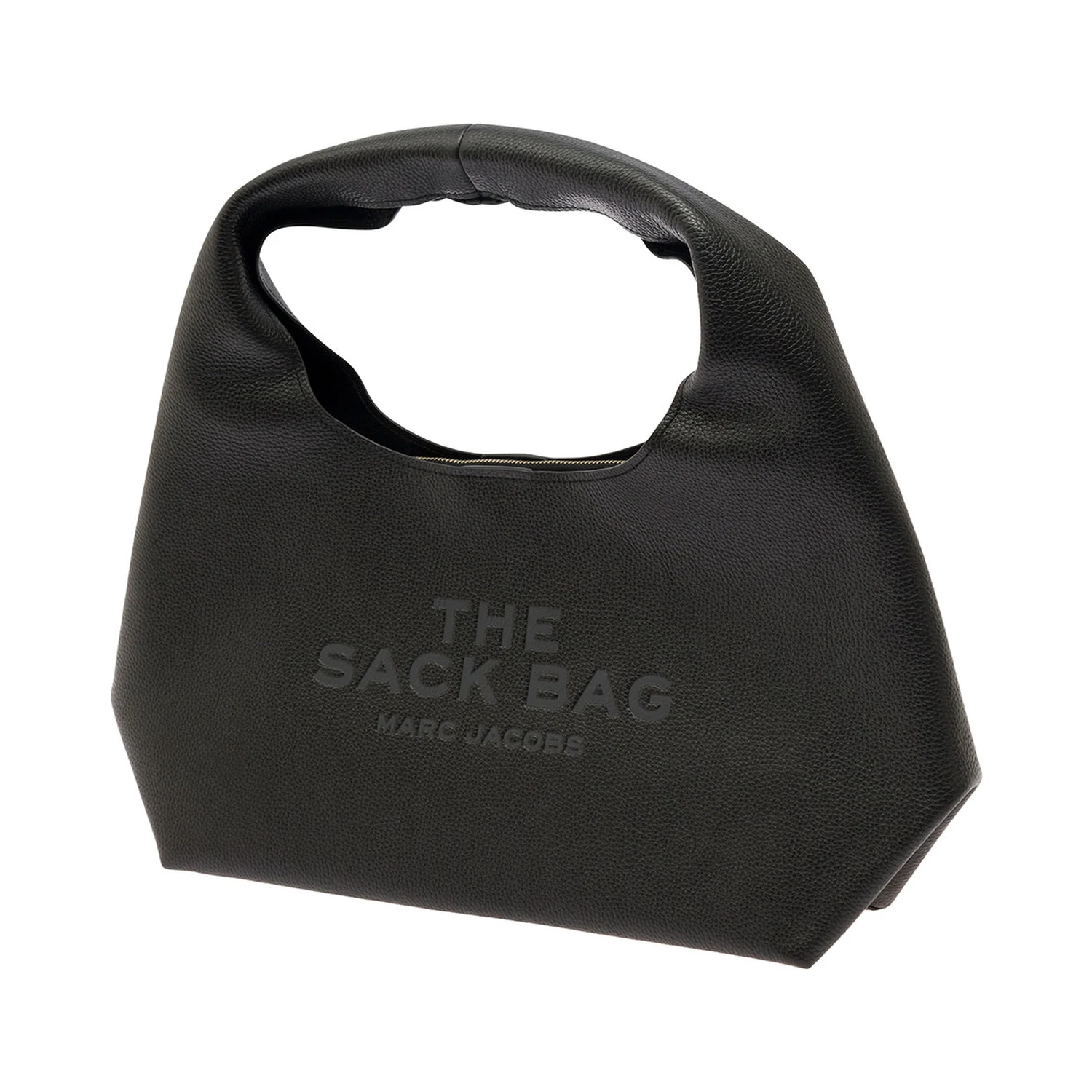 The Sack Black Shoulder Bag with Embossed Logo in Hammered Leather Woman