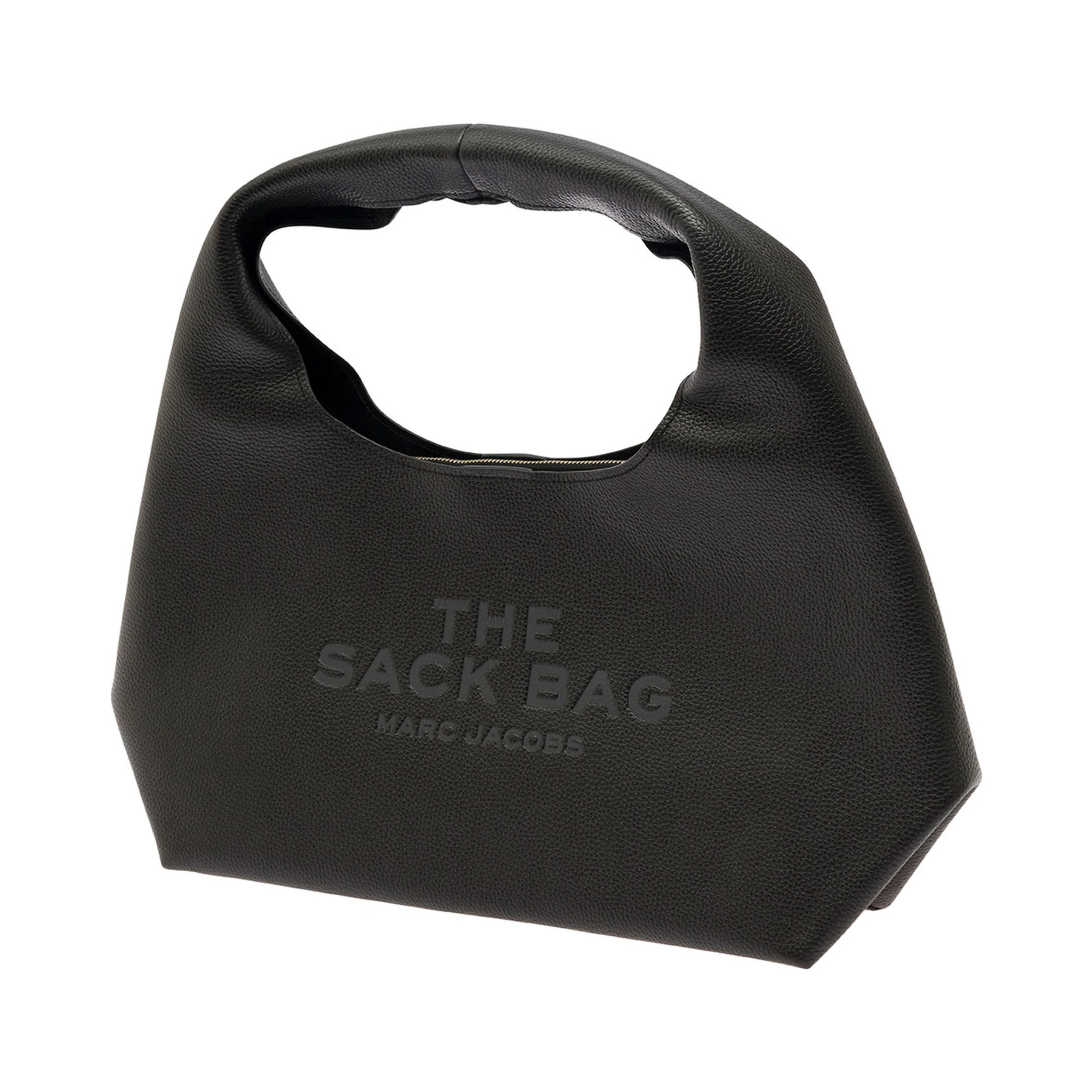 The Sack Black Shoulder Bag with Embossed Logo in Hammered Leather Woman