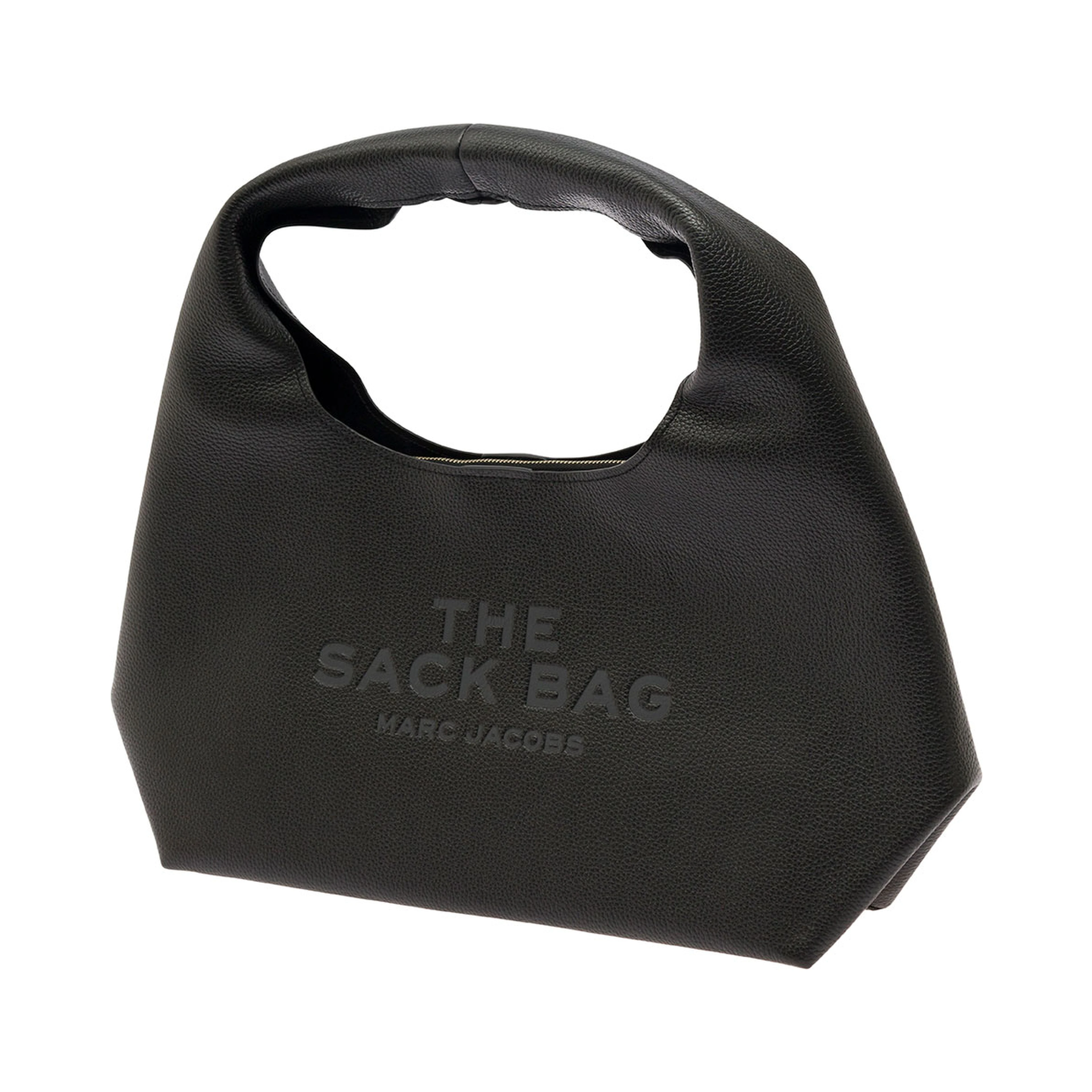 The Sack Black Shoulder Bag with Embossed Logo in Hammered Leather Woman