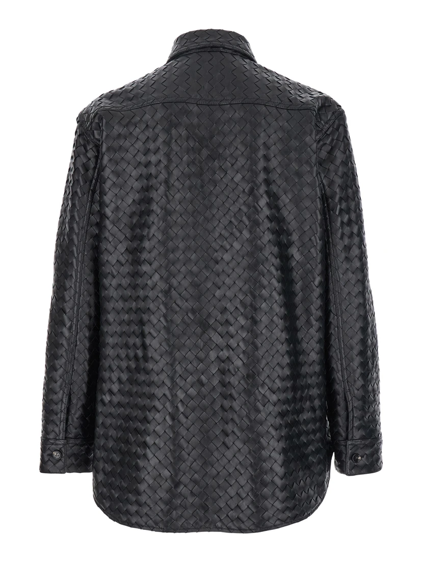 Black Oversize Jacket in Braided Leather Man