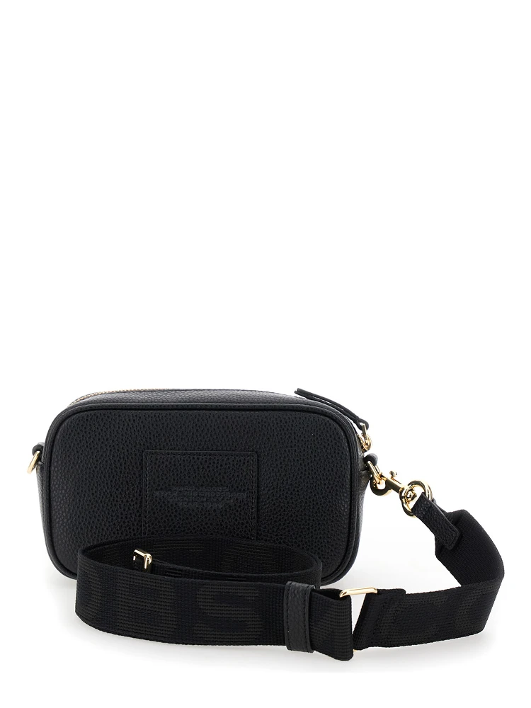 The Crossbody Black Shoulder Bag with Logo Embossed on the Front in Hammered Leather Woman alternative