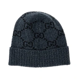 قبعة صوفية رمادية بحافة مطوية من قماش الكشمير بنقشة جاكار جي جي