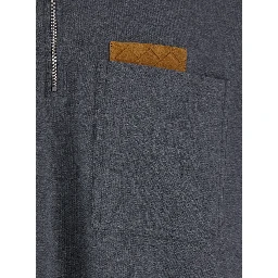 Grey Polo Shirt with Long Sleeves and Front Patch Pocket in Cotton Woman