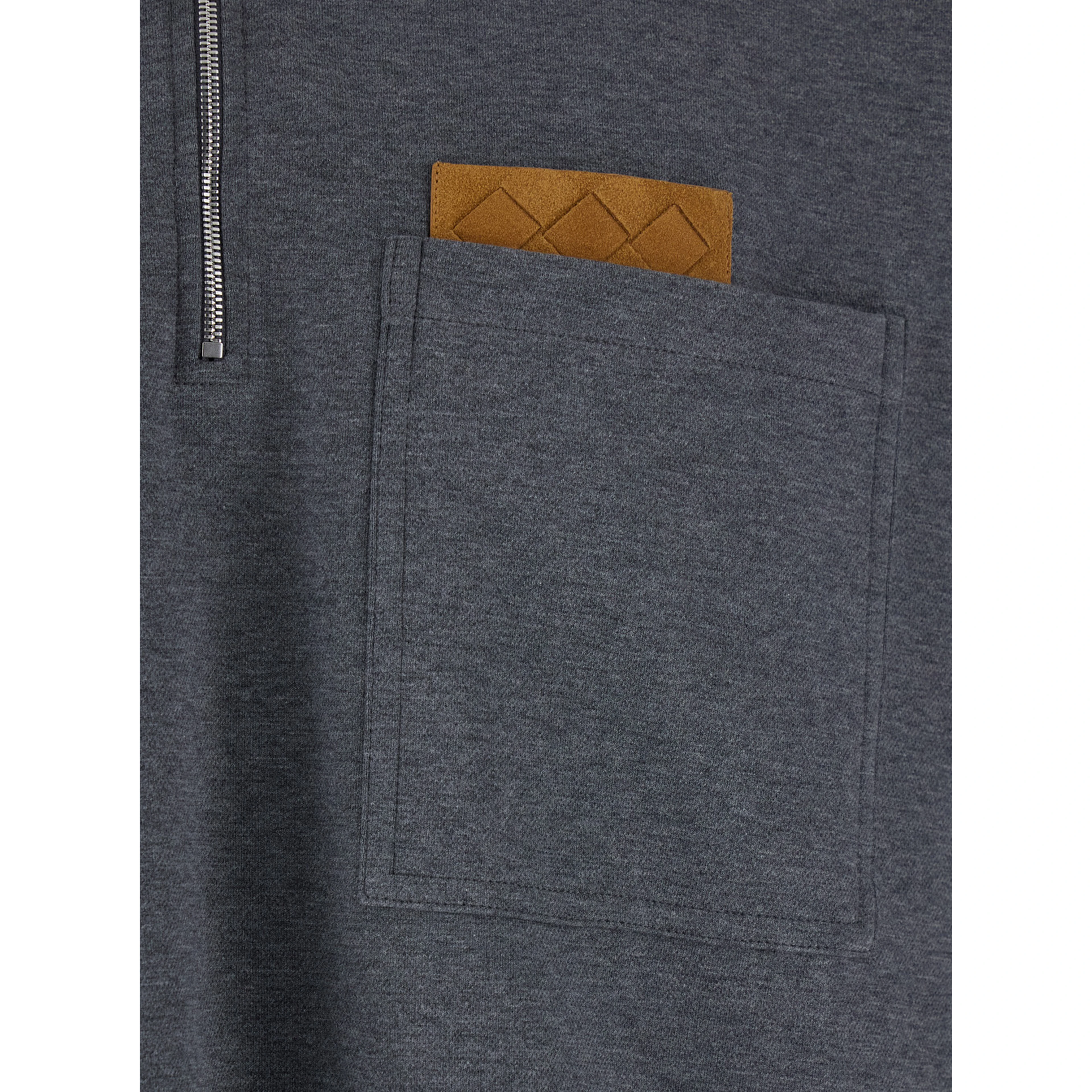 Grey Polo Shirt with Long Sleeves and Front Patch Pocket in Cotton Woman