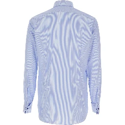 Light Blue Shirt with Classic Collar and All-Over Striped Motif in Cotton Man