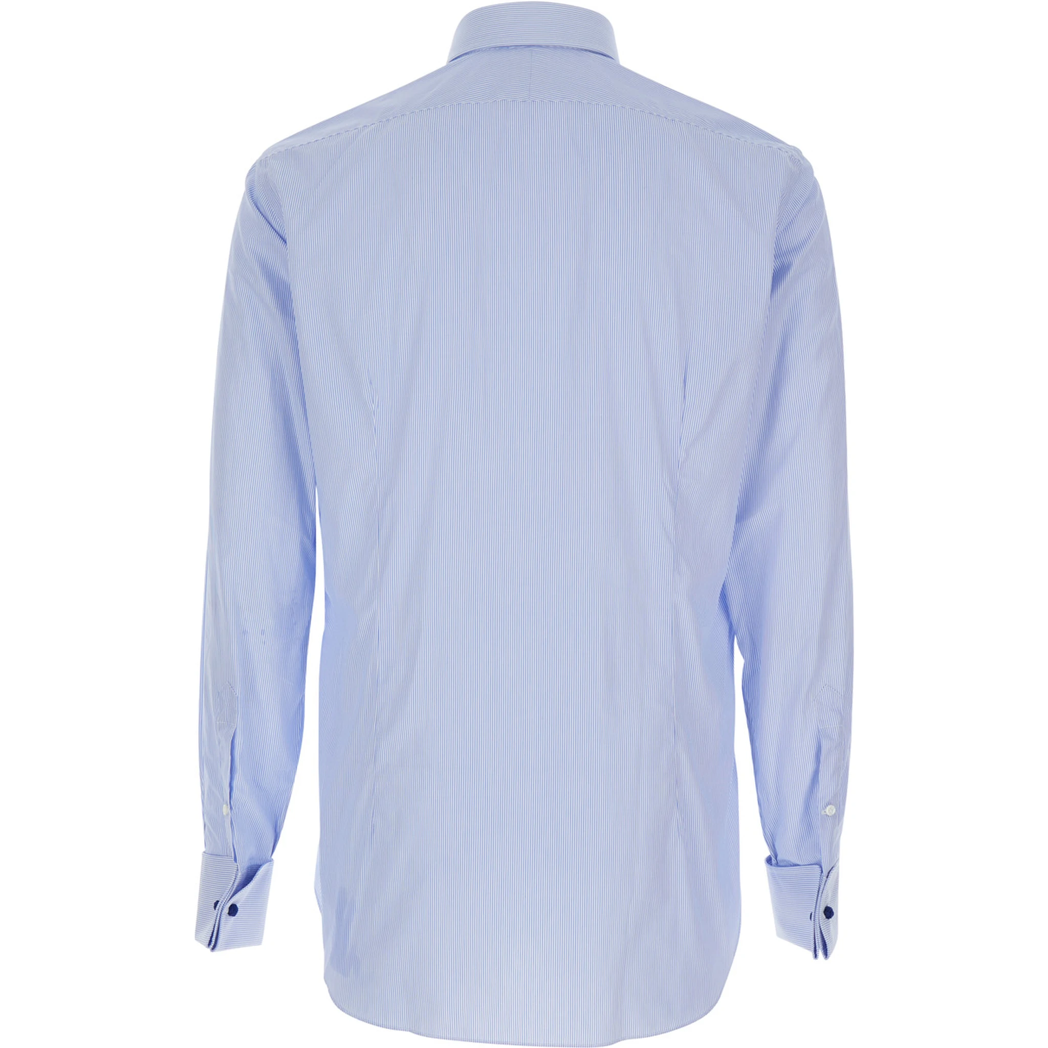 Light Blue Shirt with Classic Collar and All-Over Striped Motif in Cotton Man